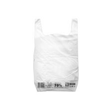 Bolsa camiseta reciclada 70% blanca 30x40 cm reutilizable 1 kg paquete de 90 unidades