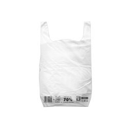 Bolsa camiseta reciclada 70% blanca 30x40 cm reutilizable 1 kg paquete de 90 unidades