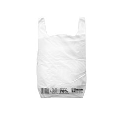 Bolsa camiseta reciclada 70% blanca 42x53 cm reutilizable 1 kg paquete de 55 unidades
