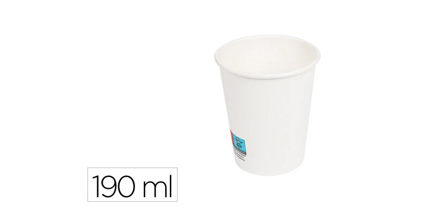 Vaso de papel blanco bunzl reciclable pefc 190 ml apto bebidas frias y calientes paquete de 50 unidades