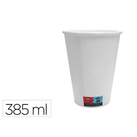 Vaso de papel blanco bunzl reciclable pefc 385 ml apto bebidas frias y calientes paquete de 50 unidades