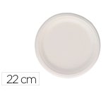 Plato fibra caña azucar bunzl biodegradable 22 cm diametro color blanco paquete de 50 unidades