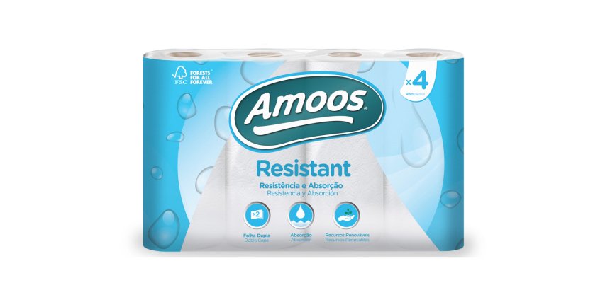 Papel de cocina amoos 2 capas 100 mm diametro x 224 mm alto 42g/m2 36 servicios paquete de 4 rollos