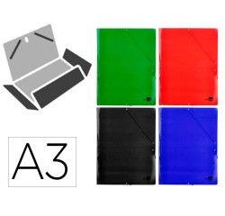 Carpeta liderpapel gomas tres solapas carton plastificado 800 gr din a3 colores surtidos