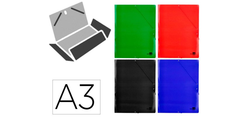 Carpeta liderpapel gomas tres solapas carton plastificado 800 gr din a3 colores surtidos