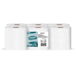 Papel secamanos amoos industrial 2 capas 32g/m2 celulosa blanco 60 m paquete de 6 bobinas