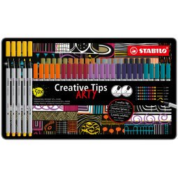 Rotulador stabilo creative tips arty line pastel 5 puntas diferentes por color estuche metalico de 30