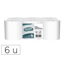 Papel secamanos amoos industrial 2 capas 32g/m2 blanco 90 m paquete de 6 rollos