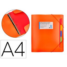 Carpeta beautone 4 anillas 25 mm con 5 separadores 3 solapas cierre gomas polipropileno din a4 color naranja