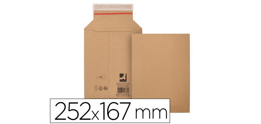 Sobre para envios q-connect carton 100% reciclado y reciclable cierre autoadhesivo252x167x72 mm color kraft