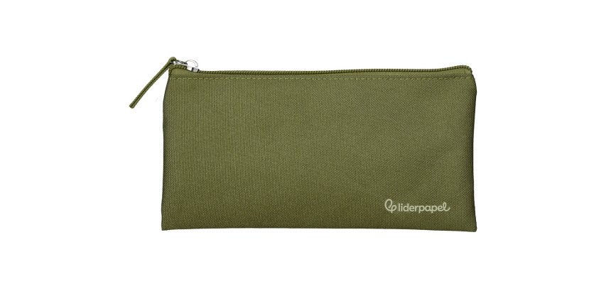 Estuche portatodo liderpapel plano ancho una cremallera 200x100 mm verde militar