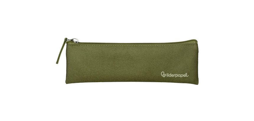 Estuche portatodo liderpapel plano estrecho una cremallera 200x60 mm verde militar