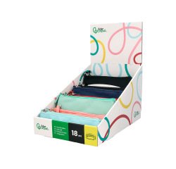 Estuche portatodo liderpapel plano estrecho una cremallera 200x60 mm expositor de 18 unidades colores surtidos