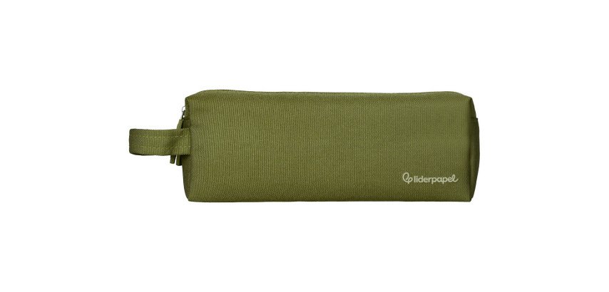 Estuche portatodo liderpapel classic rectangular con asa 2 cremalleras 210 x80mm verde militar