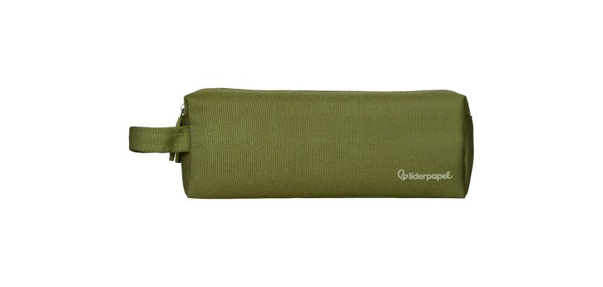 Estuche portatodo liderpapel classic rectangular con asa 2 cremalleras 210 x80mm verde militar