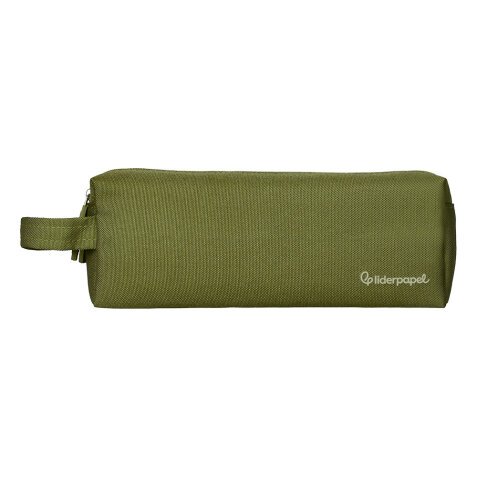 Estuche portatodo liderpapel classic rectangular con asa 2 cremalleras 210 x80mm verde militar