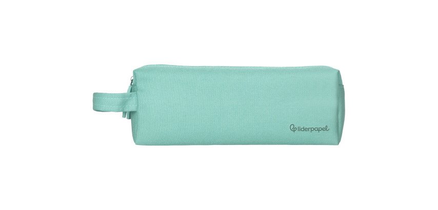 Estuche portatodo liderpapel classic rectangular con asa 2 cremalleras 210 x80mm verde manzana