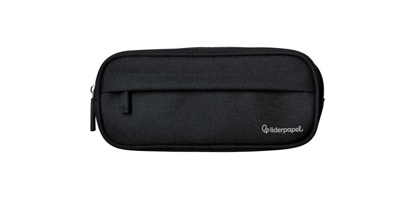 Estuche portatodo liderpapel classic ovalado 2 cremalleras con bolsillo delantero 210x90mm negro