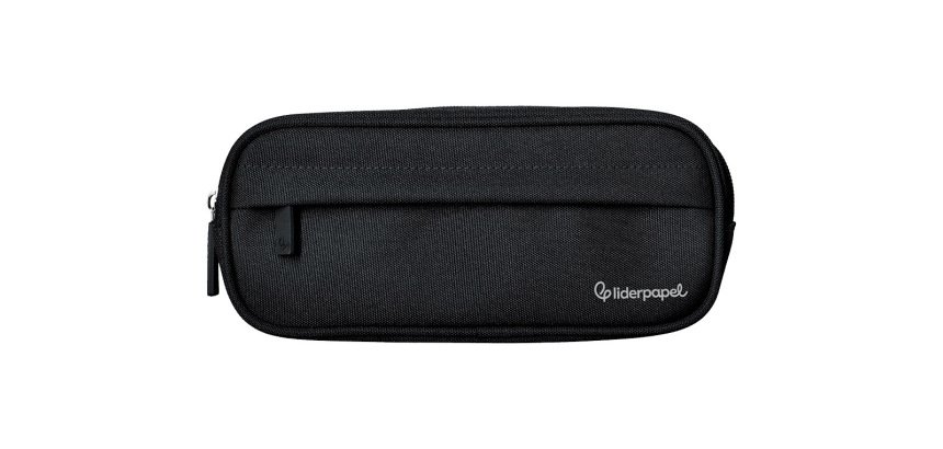 Estuche portatodo liderpapel classic ovalado 2 cremalleras con bolsillo delantero 210x90mm negro