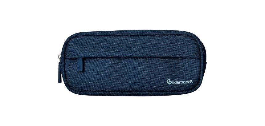 Estuche portatodo liderpapel classic ovalado 2 cremalleras con bolsillo delantero 210x90mm azul marino