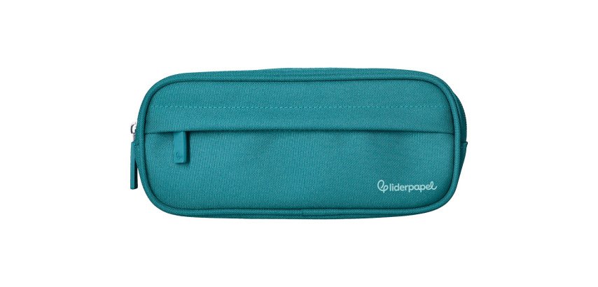 Estuche portatodo liderpapel classic ovalado 2 cremalleras con bolsillo delantero 210x90mm azul turquesa