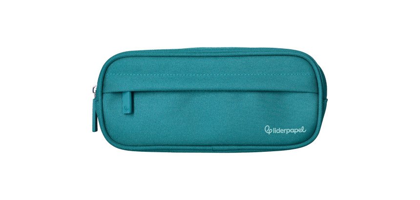 Estuche portatodo liderpapel classic ovalado 2 cremalleras con bolsillo delantero 210x90mm azul turquesa