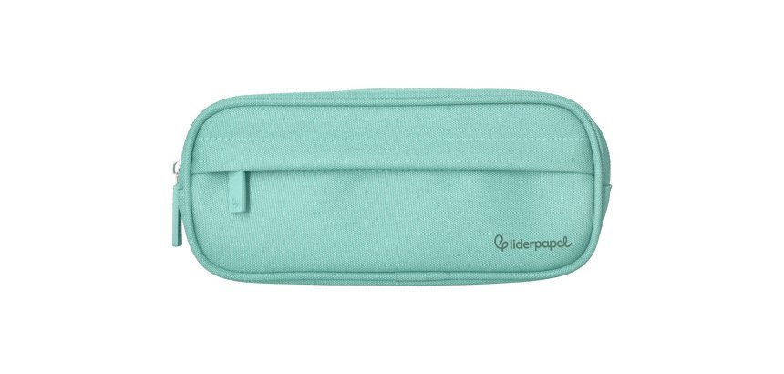 Estuche portatodo liderpapel classic ovalado 2 cremalleras con bolsillo delantero 210x90mm verde manzana