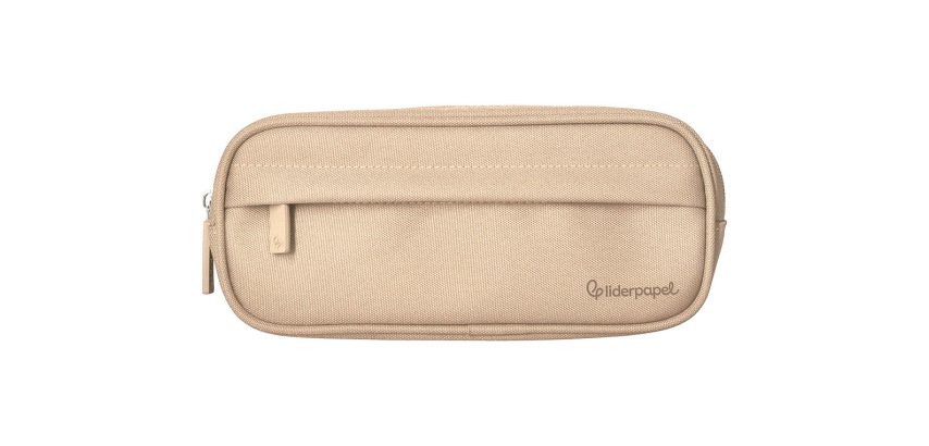 Estuche portatodo liderpapel classic ovalado 2 cremalleras con bolsillo delantero 210x90mm crema