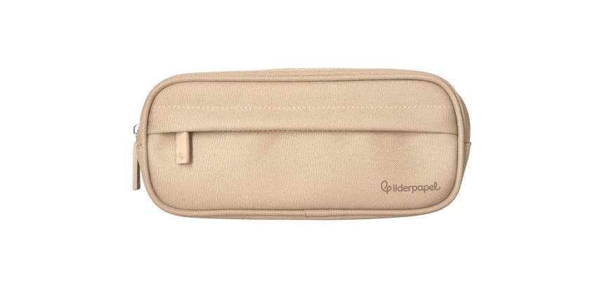 Estuche portatodo liderpapel classic ovalado 2 cremalleras con bolsillo delantero 210x90mm crema