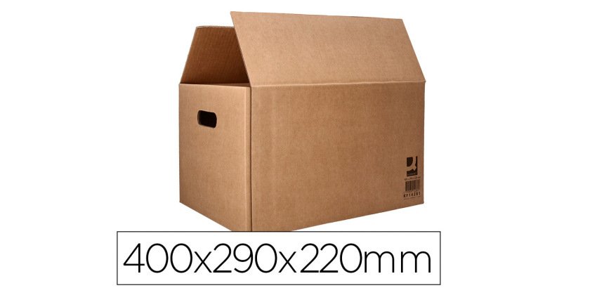 Caja para embalar q-connect americana con asas carton reciclado canal simple 5 mm color kraft 400x290x220 mm