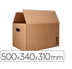 Caja para embalar q-connect americana con asas carton reciclado canal simple 5 mm color kraft 500x340x310 mm