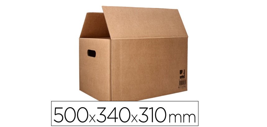 Caja para embalar q-connect americana con asas carton reciclado canal simple 5 mm color kraft 500x340x310 mm