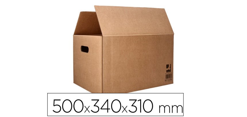 Caja para embalar q-connect americana ultra resistente con asas carton canal doble 7 mm color kraft 500x340x310 mm