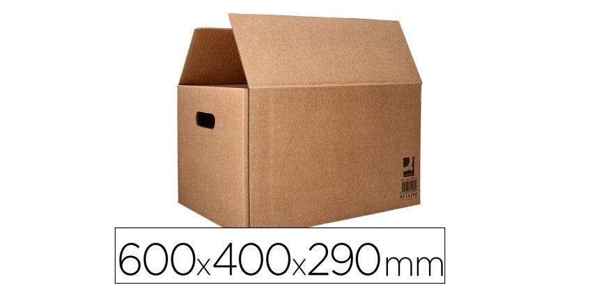 Caja para embalar q-connect americana ultra resistente con asas carton canal doble 7 mm color kraft 600x400x290 mm