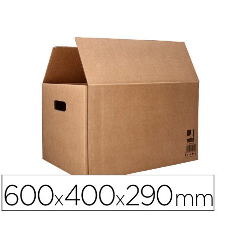 Caja para embalar q-connect americana ultra resistente con asas carton canal doble 7 mm color kraft 600x400x290 mm