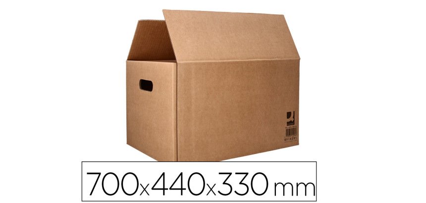 Caja para embalar q-connect americana ultra resistente con asas carton canal doble 7 mm color kraft 700x440x330 mm