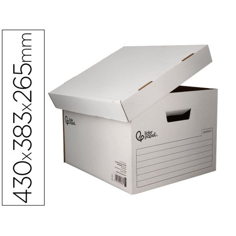 Cajón contenedor liderpapel cartón automático para 4 cajas archivo definitivo folio / 5 archivadores a-z 430x383x265mm