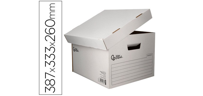 Cajòn contenedor liderpapel cartón automático para 3 cajas archivo definitivo folio / 4 archivadores a-z 387x333x260mm