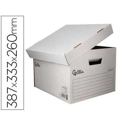 Cajòn contenedor liderpapel cartón automático para 3 cajas archivo definitivo folio / 4 archivadores a-z 387x333x260mm