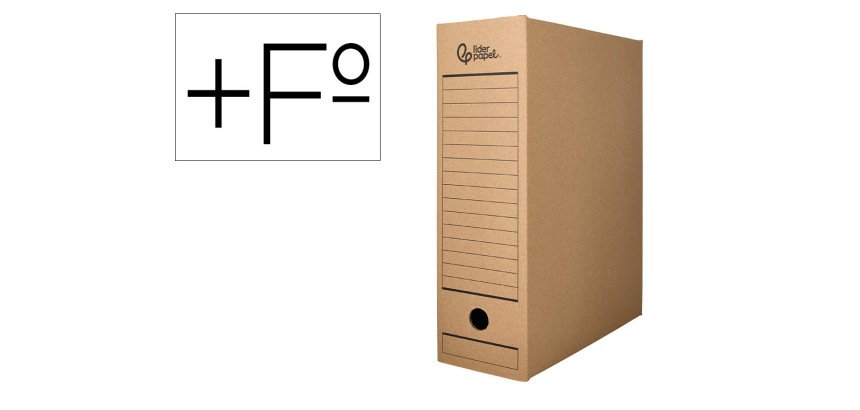 Caja archivo definitivo liderpapel folio prolongado carton reciclado 325g/m2 lomo 116 mm kraft 388x116x275 mm
