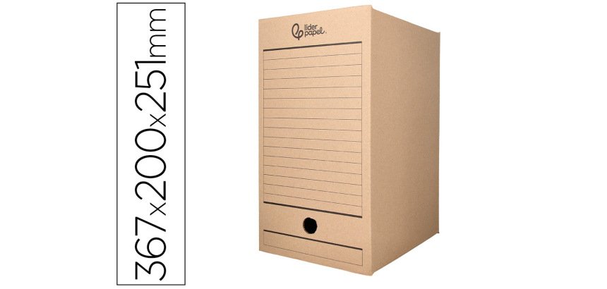 Caja archivo definitivo liderpapel folio doble ancho carton reciclado 400g/m2 lomo 200 mm kraft 367x200x251 mm