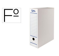 Caja archivo definitivo automatica liderpapel folio carton reciclado 325g/m2 lomo 100 mm blanco 360x100x255mm