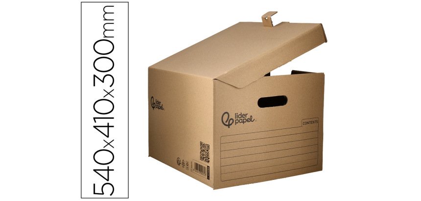 Cajon contenedor liderpapel carton manual para 5 cajas archivo definitivo folio / 6 archivadores a-z 540x410x300mm