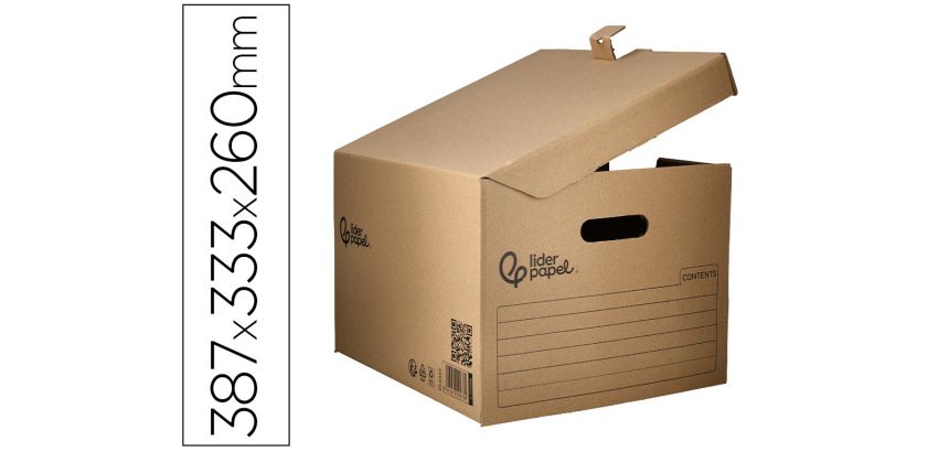 Cajon contenedor liderpapel carton manual para 3 cajas archivo definitivo folio / 3 archivadores a-z 387x333x260mm