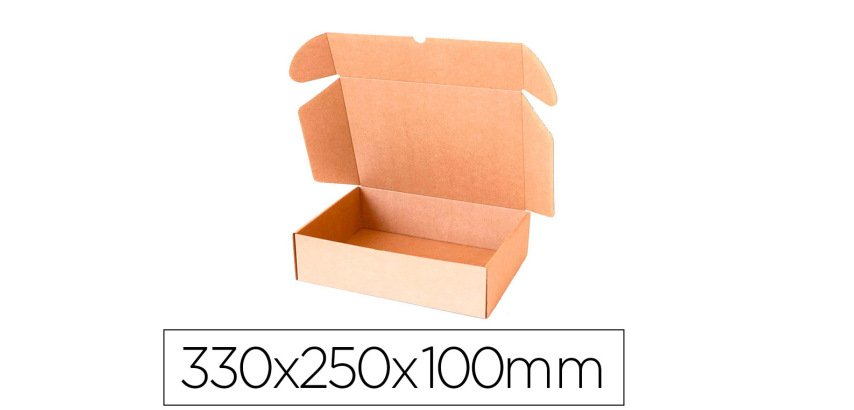 Caja automontable q-connect para e-commerce y regalo carton reciclado canal simple 3 mm kraft 330x250x100 mm