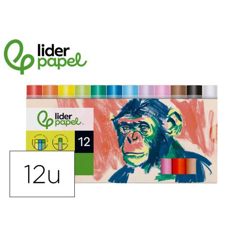 Lapices cera blanda liderpapel redonda caja de 12 unidades colores surtidos