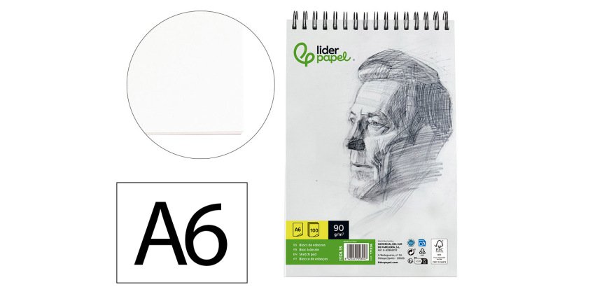 Bloc dibujo liderpapel esbozos espiral din a6 105x148mm 100 hojas 90 g sin recuadro