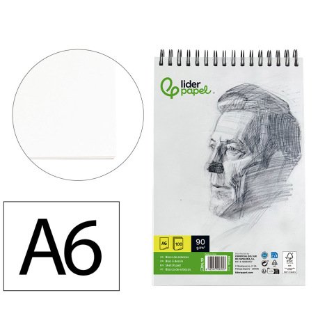 Bloc dibujo liderpapel esbozos espiral din a6 105x148mm 100 hojas 90 g sin recuadro