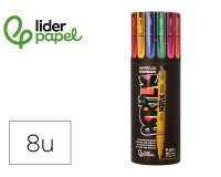 Rotulador liderpapel acrylic base agua todo tipo de superficie punta fina 0,7 mm caja de 8 unidades colores surtidos