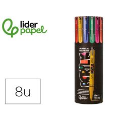 Rotulador liderpapel acrylic base agua todo tipo de superficie punta fina 0,7 mm caja de 8 unidades colores surtidos